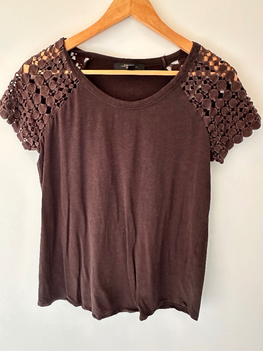 Weekend by MaxMara Brown Crochet Sleeve Top size M